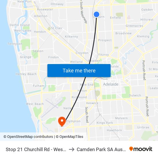 Stop 21 Churchill Rd - West side to Camden Park SA Australia map
