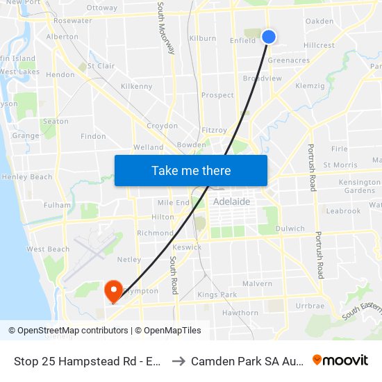 Stop 25 Hampstead Rd - East side to Camden Park SA Australia map
