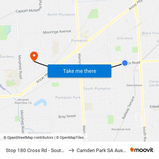 Stop 180 Cross Rd - South side to Camden Park SA Australia map