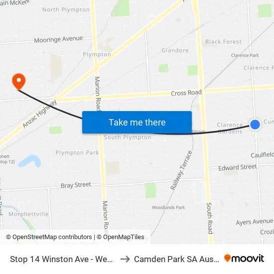 Stop 14 Winston Ave - West side to Camden Park SA Australia map