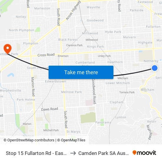 Stop 15 Fullarton Rd - East side to Camden Park SA Australia map