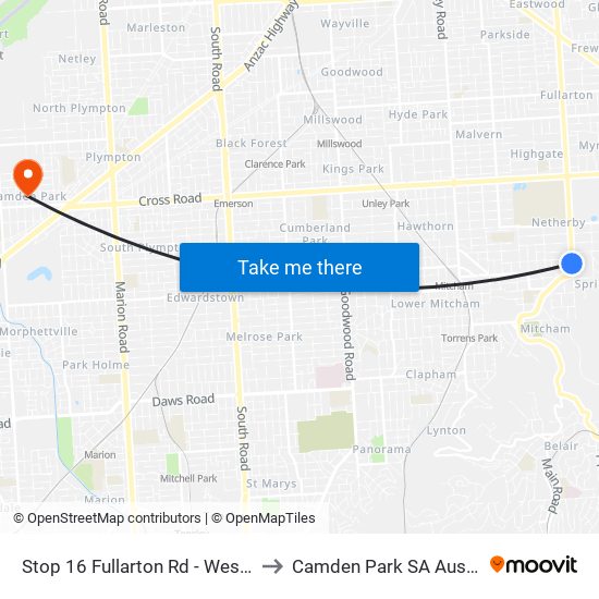 Stop 16 Fullarton Rd - West side to Camden Park SA Australia map