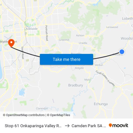 Stop 61 Onkaparinga Valley Rd - South side to Camden Park SA Australia map
