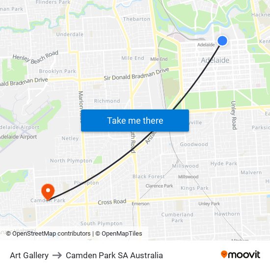 Art Gallery to Camden Park SA Australia map