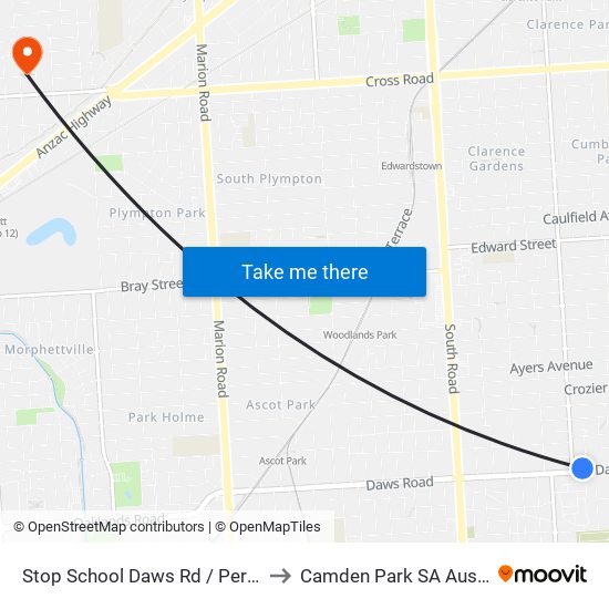 Stop School Daws Rd / Perry Ave to Camden Park SA Australia map