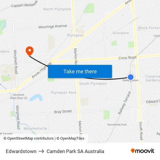 Edwardstown to Camden Park SA Australia map