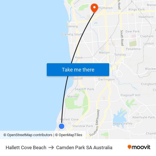 Hallett Cove Beach to Camden Park SA Australia map