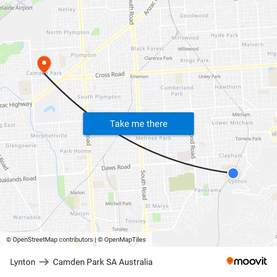 Lynton to Camden Park SA Australia map