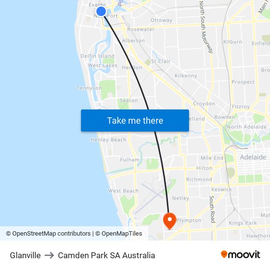 Glanville to Camden Park SA Australia map