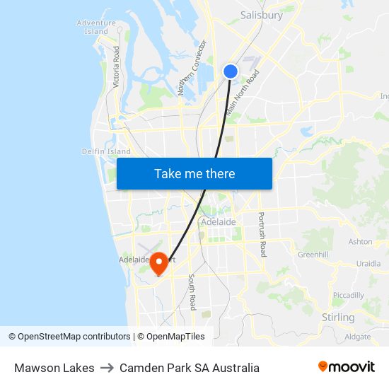 Mawson Lakes to Camden Park SA Australia map