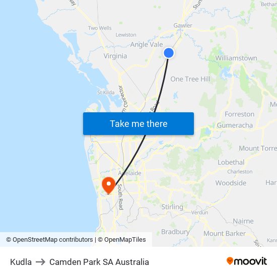 Kudla to Camden Park SA Australia map