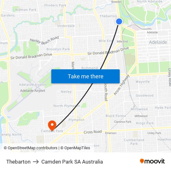 Thebarton to Camden Park SA Australia map