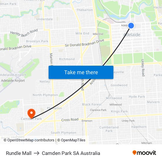 Rundle Mall to Camden Park SA Australia map