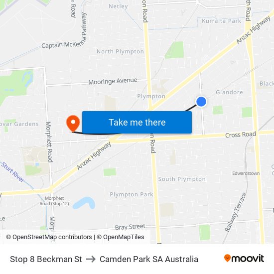 Stop 8 Beckman St to Camden Park SA Australia map