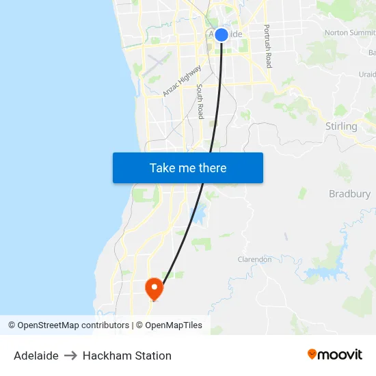Adelaide to Hackham Station map