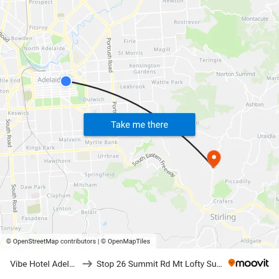 Vibe Hotel Adelaide to Stop 26 Summit Rd Mt Lofty Summit map