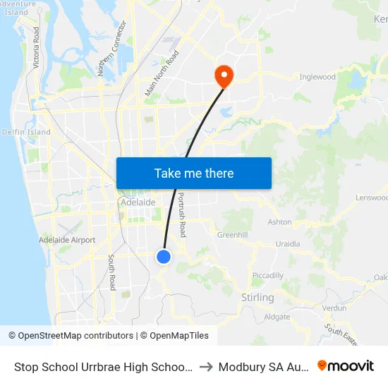 Stop School Urrbrae High School Grounds to Modbury SA Australia map