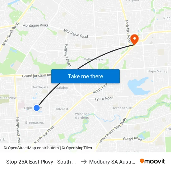 Stop 25A East Pkwy - South side to Modbury SA Australia map