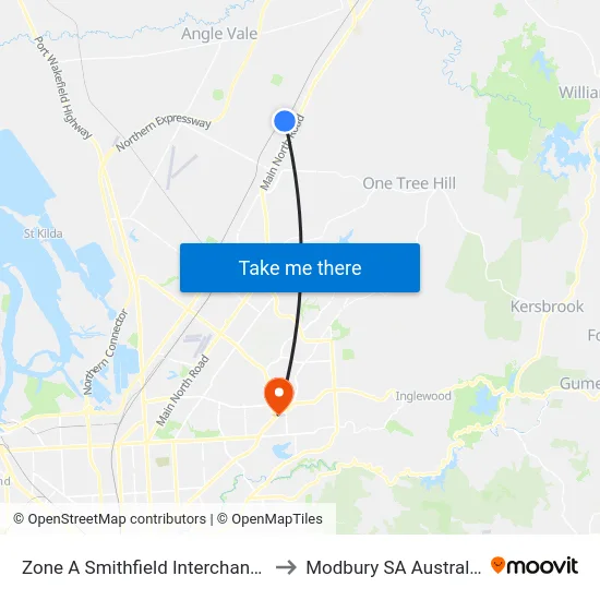 Zone A Smithfield Interchange to Modbury SA Australia map