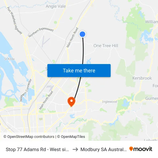 Stop 77 Adams Rd - West side to Modbury SA Australia map