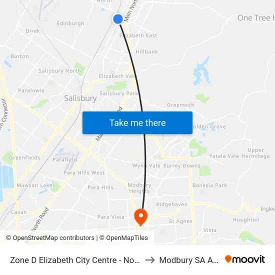 Zone D Elizabeth City Centre - North West side to Modbury SA Australia map