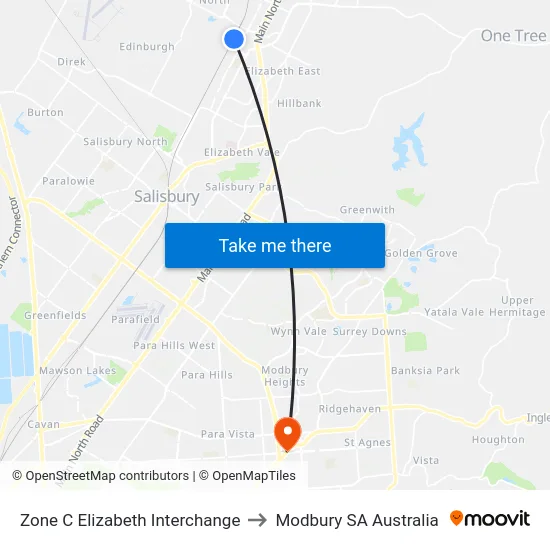 Zone C Elizabeth Interchange to Modbury SA Australia map