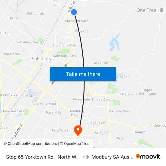 Stop 65 Yorktown Rd - North West side to Modbury SA Australia map