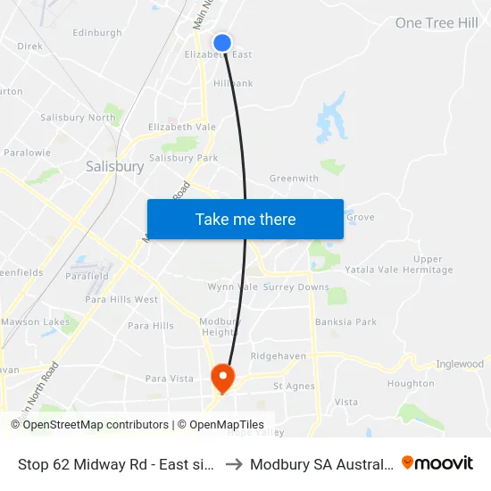 Stop 62 Midway Rd - East side to Modbury SA Australia map