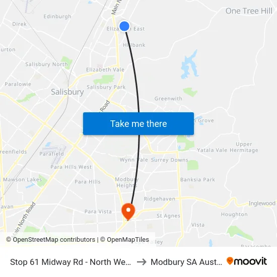 Stop 61 Midway Rd - North West side to Modbury SA Australia map