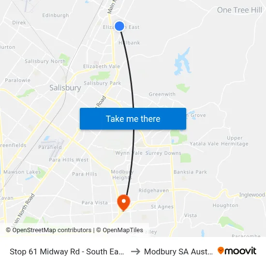 Stop 61 Midway Rd - South East side to Modbury SA Australia map