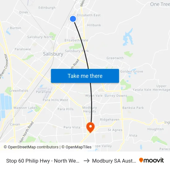 Stop 60 Philip Hwy - North West side to Modbury SA Australia map