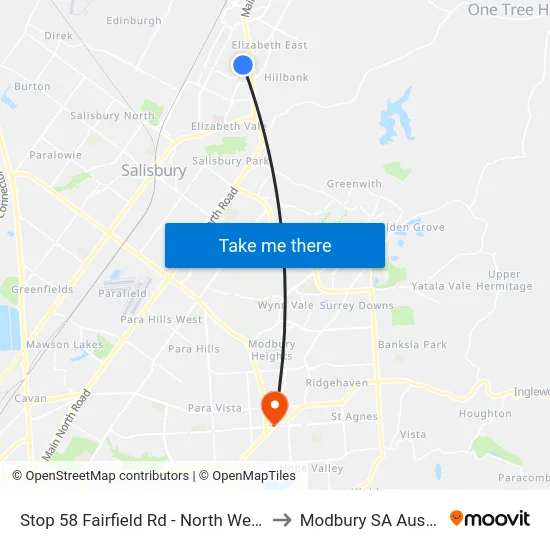 Stop 58 Fairfield Rd - North West side to Modbury SA Australia map