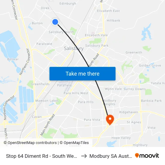 Stop 64 Diment Rd - South West side to Modbury SA Australia map