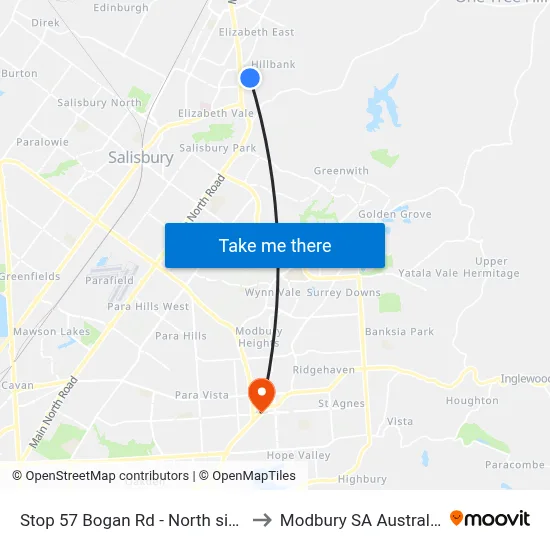 Stop 57 Bogan Rd - North side to Modbury SA Australia map