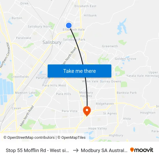 Stop 55 Mofflin Rd - West side to Modbury SA Australia map