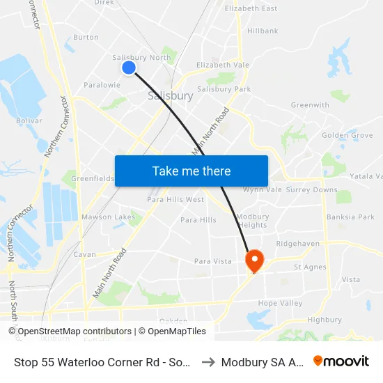 Stop 55 Waterloo Corner Rd - South West side to Modbury SA Australia map