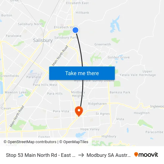 Stop 53 Main North Rd - East side to Modbury SA Australia map