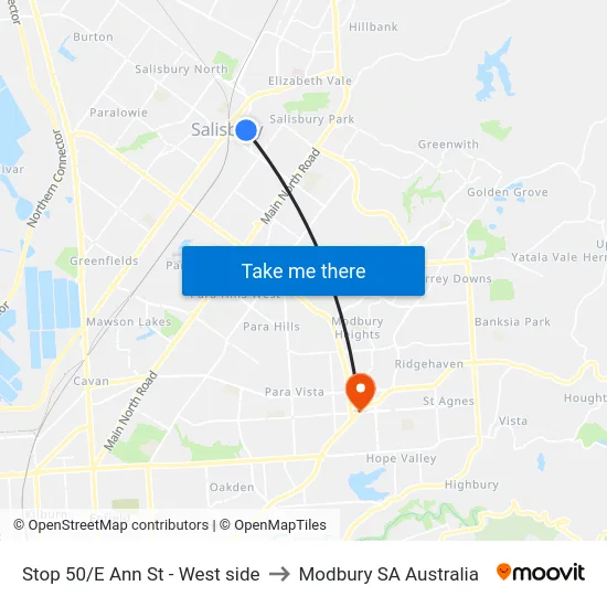 Stop 50/E Ann St - West side to Modbury SA Australia map