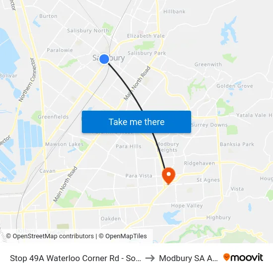 Stop 49A Waterloo Corner Rd - South West side to Modbury SA Australia map