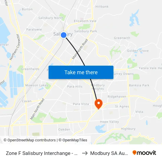 Zone F Salisbury Interchange - East Side to Modbury SA Australia map
