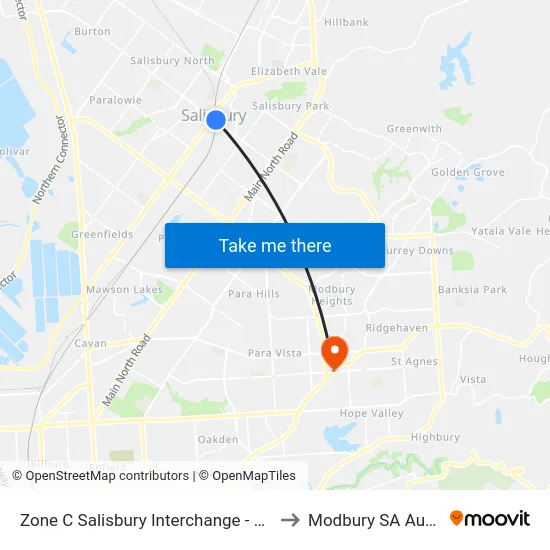 Zone C Salisbury Interchange - West Side to Modbury SA Australia map