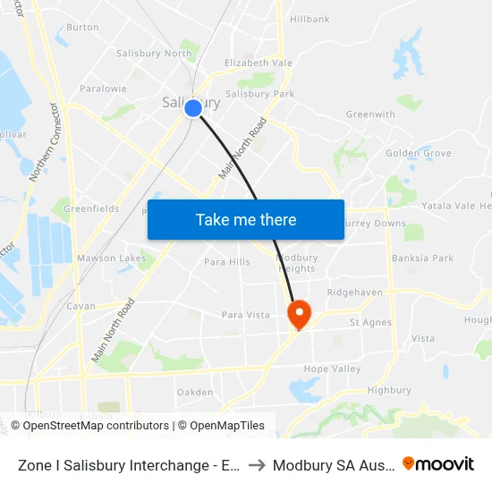 Zone I Salisbury Interchange - East Side to Modbury SA Australia map