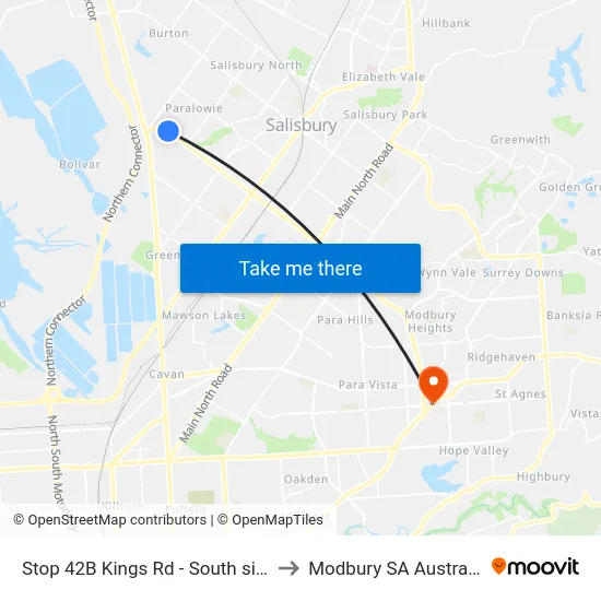 Stop 42B Kings Rd - South side to Modbury SA Australia map