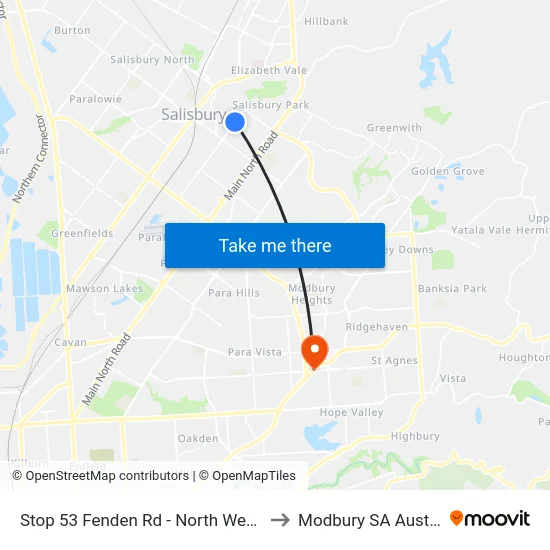 Stop 53 Fenden Rd - North West side to Modbury SA Australia map