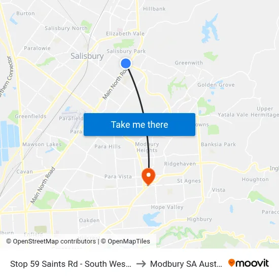 Stop 59 Saints Rd - South West side to Modbury SA Australia map