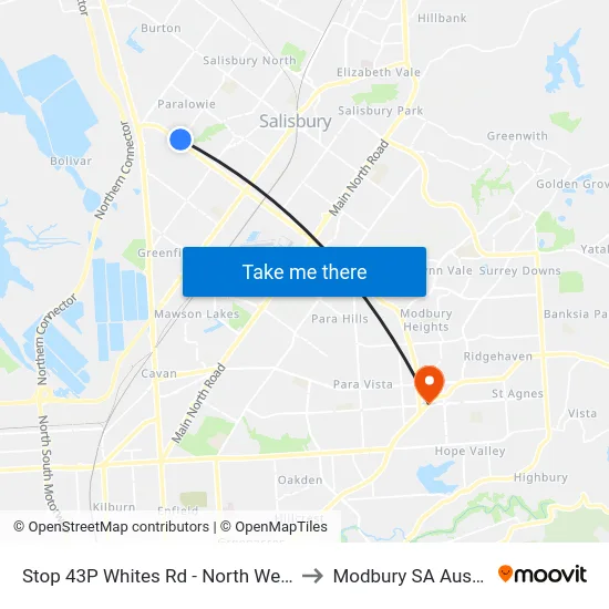 Stop 43P Whites Rd - North West side to Modbury SA Australia map