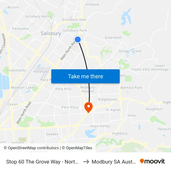 Stop 60 The Grove Way - North side to Modbury SA Australia map