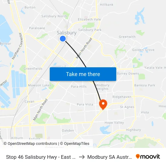 Stop 46 Salisbury Hwy - East side to Modbury SA Australia map