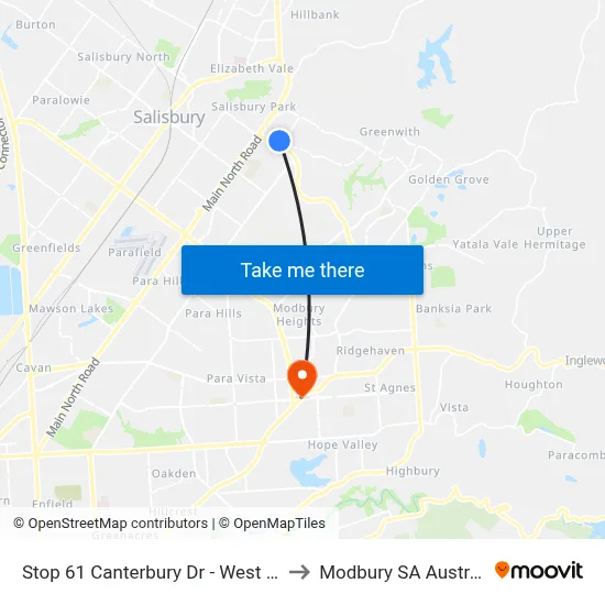 Stop 61 Canterbury Dr - West side to Modbury SA Australia map