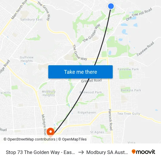 Stop 73 The Golden Way - East side to Modbury SA Australia map